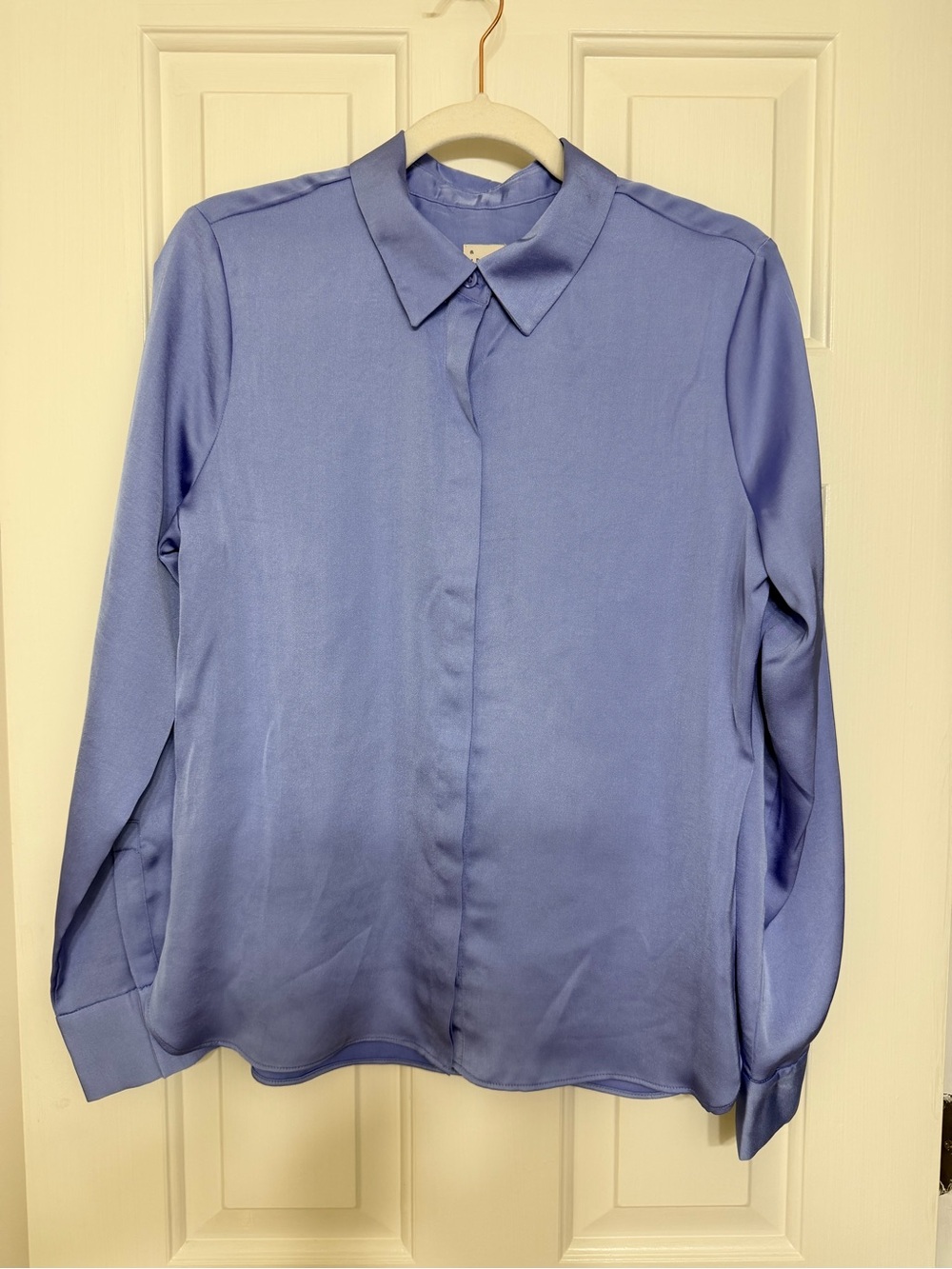 a new day Periwinkle Silk Like Hidden-Button Collared Blouse